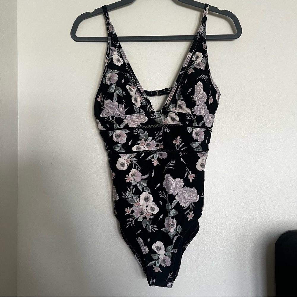 Floral Black One-Piece Swimsuit